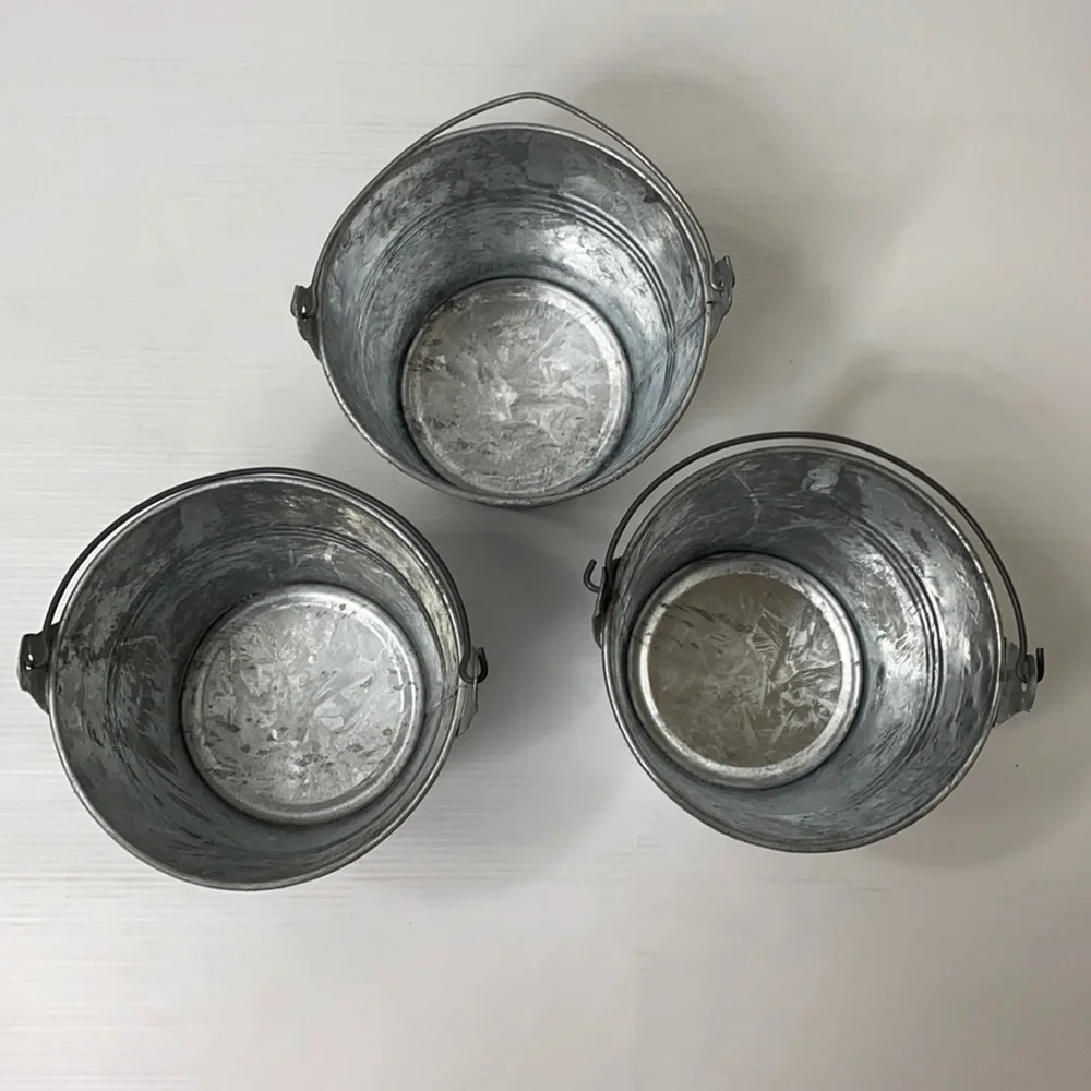 Vintage Buckets Galvanized Tin French Cottage Rustic Farmhouse Decor Set of 3